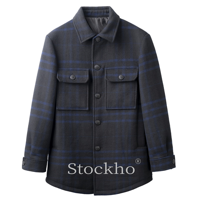 Men's new woolen coat with blue